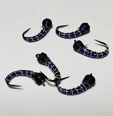 (6 ) Zebra Midge  Glass Bead Purple Holo / Black Fishing Flies Trout Flies • $13.25