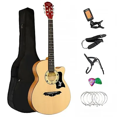 Classic Acoustic Guitar 6 String Pack Boys Girls Music Guitar 4/4 Size 38  • £32.45