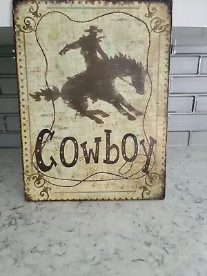 Cowboy Metal Tin Sign Indoor Outdoor Wall Art For Decorations 9.5  X 12.5  • £6.23