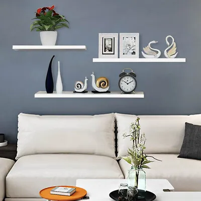 £11.59 • Buy 3 Set Of Wooden Floating Wall Shelves Storage Display Kitchen Bedroom Shelf