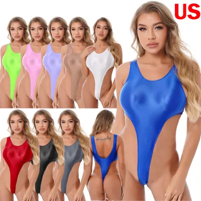 US Women Transparent Elasticity Sheer Lingerie Bodysuit High Cut Thong Swimsuit • $8.45