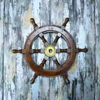 Nautical Wheel Wall Decor Vintage Antique Finishing Brass Wooden Boat Ships Sea • $26.10