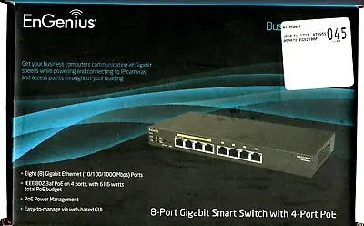 EnGenius EGS2108P 8-Port Gigabit Smart Switch With 4-Port POE & Power Adapter • $84.96