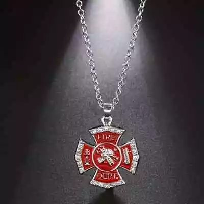 Fireman Firefighter Sheld Fashion Red Pendant Silver Chain Necklace Jewelry • $18