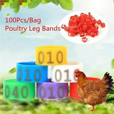 100PCS/Bag 001-100 Numbered Plastic Poultry Chickens Ducks Goose Leg Bands Rings • £5.84