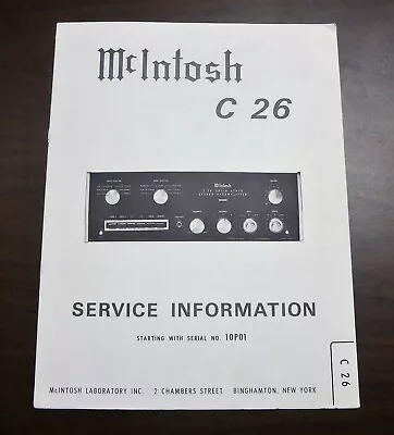 McIntosh C26 Schematic Service Manual--ORIGINAL • $14.99