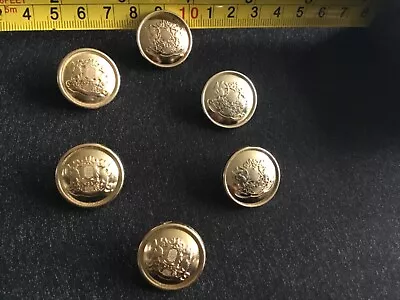 Set Of 6 X 23mm Shiny Gold Military Style Buttons For Blazer Jacket Coat Etc. • £3.50