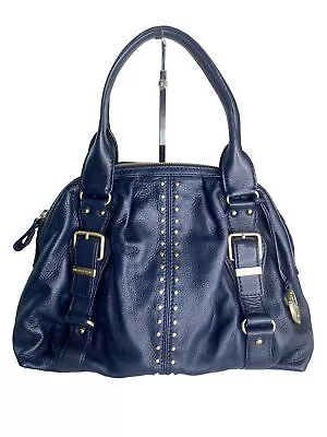 Michael Kors Gold Studded Leather Dark Navy LG Satchel Uptown Astor NEW $398 • $79.99