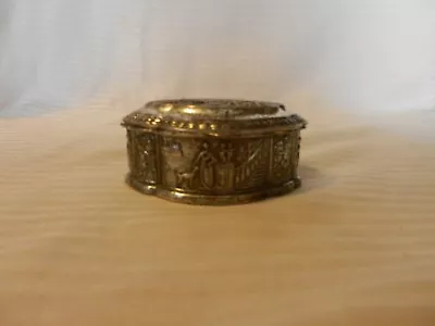 Vintage Silverplate Trinket Box Velvet Lined Colonial Couples Made In Japan • $30