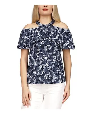 MICHAEL MICHAEL KORS Womens Navy Crossover Flounce Short Sleeve Halter Top S • $25.99