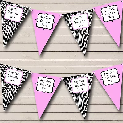 Zebra Print Baby Pink Personalised Hen Do Night Party Bunting Banner Garland • £7.99