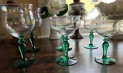 Set/6 Vintage Opalescantgreen Stemed Cordial Sherry & Wone Glasses • $18