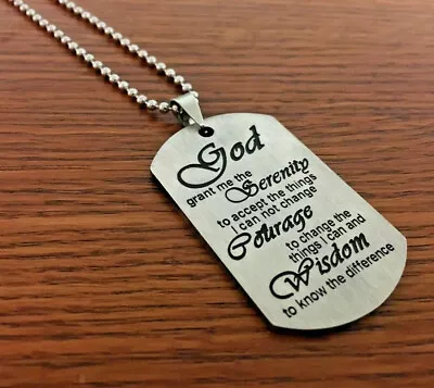 Stainless Steel Serenity Prayer Military Dog Tag Necklace Engraved AA NA • $9.99