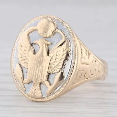 Vintage US Army Military Insignia Ring 14k Yellow White Gold Size 8.5 Signet • $899.99