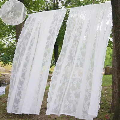 Voile Net Curtain Panels Sheer Slot Top Transparent Lace Floral Curtains Drapes • £8.39