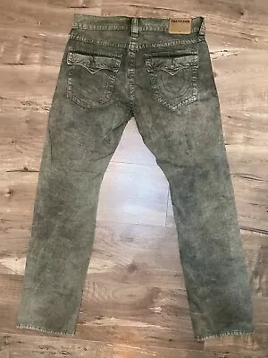 True Religion Jeans Men's Ricky Green Acid Wash Straight Leg Pants Sz 32 • $45