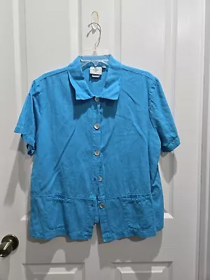 Hot Cotton By Marc Ware Petite L Blue Short Sleeve Shirt With With Collar  • $16