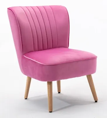 Pink Velvet Bedroom Chair  Accent Chair Wood Legs • £69.95