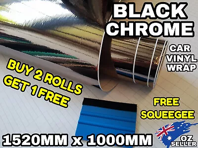 BLACK CHROME Car Vinyl Wrap Sticker AIR RELEASE Film DECAL ROLL 1520MM X 1000MM • $25.99