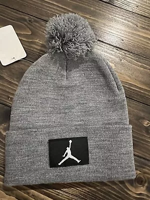 NEW Jumpman  Beanie Hat Cap Gray Pom Fold Over Knit One Size Stretch • $14.99