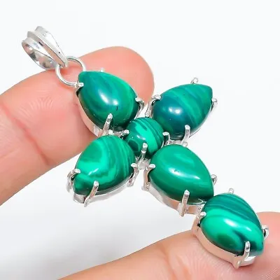 Green Malachite Gemstone Handmade 925 Sterling Silver Jewelry Pendant Sz 2.5  • $9.99