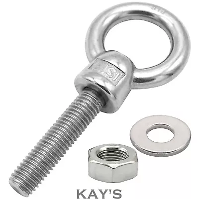 Lifting Eye Bolts Nuts & Washers A4 Marine Grade Stainless Steel M6 M8 M10 M12 • £114.88