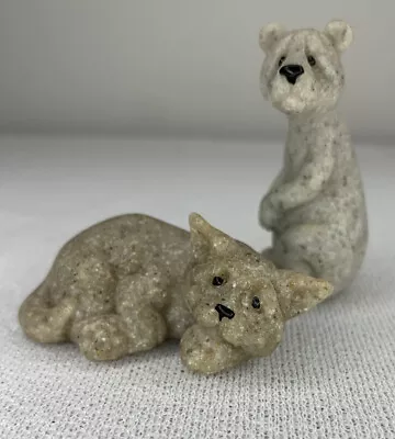 Quarry Critters Collectables SET Of 2 Bear & Cat Figurines Second Nature Design • $16.74