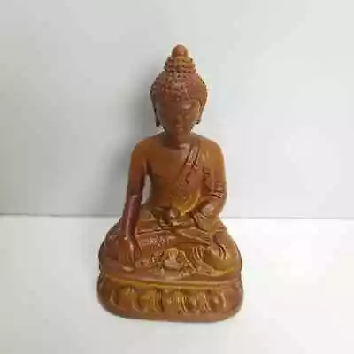 Nepali Buddha In Meditation Pose Yellow Brown Resin Stone Statue 3.5  Tall VGC  • $8.99