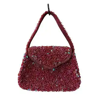 Vintage Red Sequin Beaded Mini Bag Handbag Purse • $45