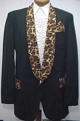 BLACK LEOPARD PRINT VINTAGE PROM TUXEDO SMOKING JACKET Mens Sizes 44 - 58 • $224.95