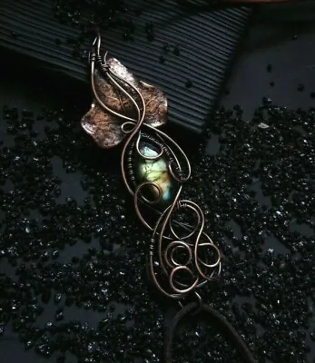 Electroformed Real Ivy Leaf Labradorite Copper Necklace Elven Wedding Gift Bride • $94