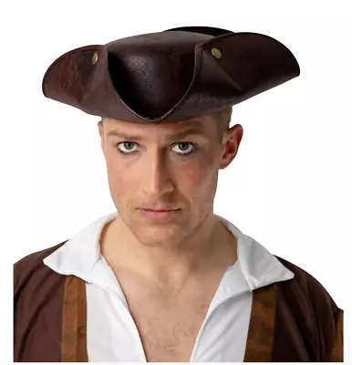 Deluxe Pirate Hat - Distressed Faux Leather Fancy Dress Jack Sparrow Caribbean • £13.99