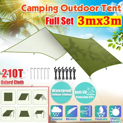 Tent Tarpaulin 3x3M Anti-UV Camping Tarp Tarp Tent Sun Shade Shelter For Outdoor • £17.97