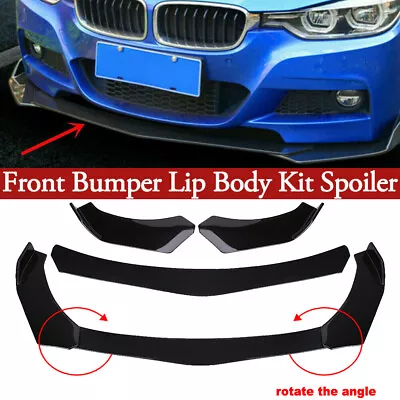 Car Front Bumper Lip Spoiler Diffuser Body + Side Skirt Splitter Black Universal • $28.95