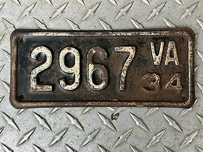 $149.95 • Buy Vintage 1934 Virginia Va Motorcycle License Plate Tag Harley Knucklehead Indian