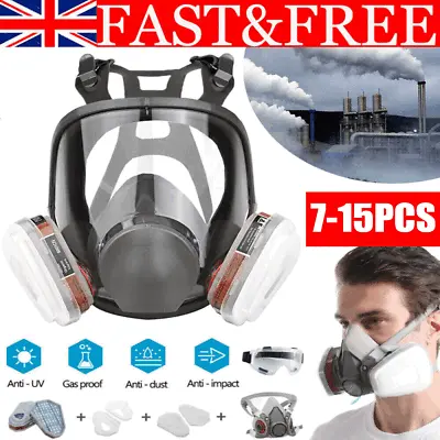 Half/Full Face Mask With Goggles Filter Anti-Dust/Gas Respirator Mask Reusable • £12.89