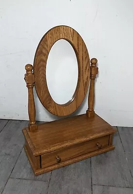 Vintage Rustic Oak Wood Swivel Vanity Shaving Dresser Mirror W Drawer • £86.74