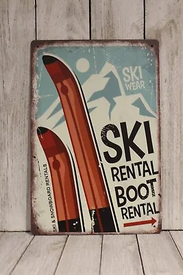 Ski & Boots Rental Tin Sign Metal Poster Rustic Skiing Cabin Art Decor XZ • $10.97