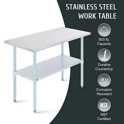 Stainless Steel Commercial Work Table Kitchen Table W Adjustable Shelf 48x24 In • $112.50