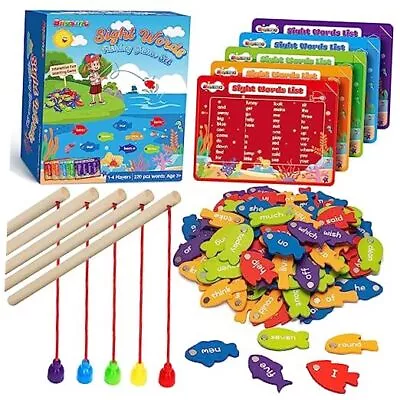 Wooden Magnetic Sight Word Fishing Game For Toddlers Alphabet Fish Catching  • $29.85