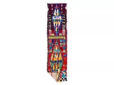 Moroccan Handmade Vintage Berber Rug 2'3x9 Geometric Multicolor Wool  Cotton Rug • $348