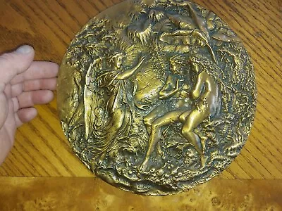 Massive 9.5  / 6.5 Lbs Vintage Bronze Disc Bas-relief Sculpture Paradise Lost • $170