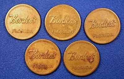 Group Of 5 Florida Dairy Tokens - Borden's 1 Qt. Milk Tampa Fla. • $12.99