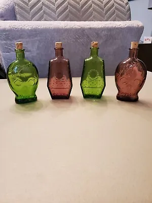Vintage Wheaton Glass Set Of Four 5  Coffin And Skull Shape Poison Bottles   • $165