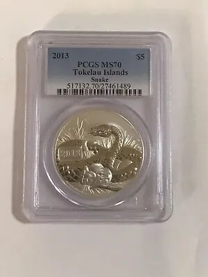 2013 $5 Pcgs Ms70 Tokelau Islands Snake 1oz Silver Coin • $45.50