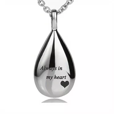 Memorial Urn Pendant Necklace Silver Teardrop Always In My Heart Keepsake Ashes • $15.99