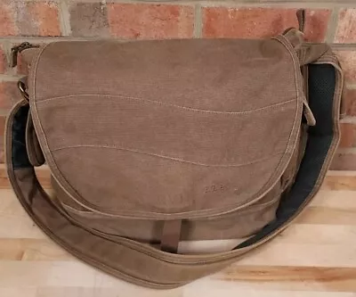 LL Bean Canvas Messenger Bag Briefcase Tan Brown Vintage • $32.99