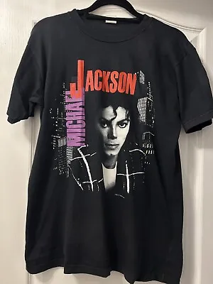 MICHAEL JACKSON Vintage Official T-Shirt Black BAD Tour 1988 Large RARE • £129.99