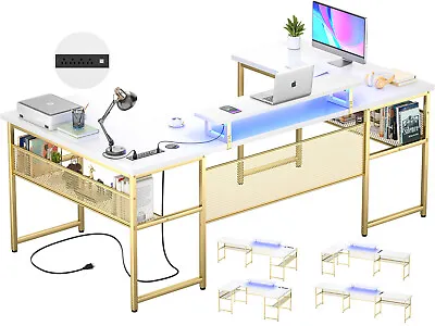 L Shaped Desk U Shaped Desk Computer Desk With LED Strip Home Office Desk White • $279.99