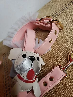 Pink  Faux Vinyl  Dog Collar And Leash  Size Medium  Small 56  Long   • $14.99